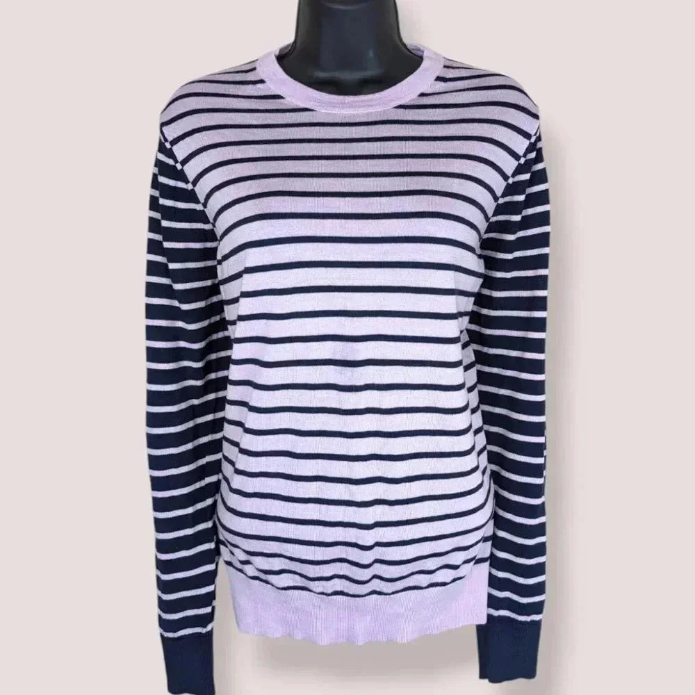 Striped Crewneck Sweater - Lavender & Black